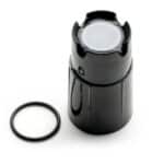 Reservemembran til iltmåler 162210: sort plastbelufter med mesh-top og separat sort gummi-O-ring på hvid baggrund.