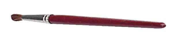 13226_28b8 - LabDidakt.dk Børste er en lille pensel med rødt skaft og brune børster, som her ligger på en hvid baggrund.