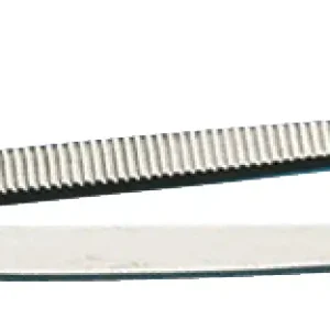 Stor tang - buet model: Buet pincet i rustfrit stål med et rillet greb nær håndtaget.