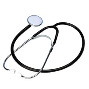 Stetoskoper vises på en hvid baggrund.