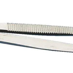 Stor model lige stærk tang: metaltang med buet håndtag og savtakkede spidser, vist på hvid baggrund.