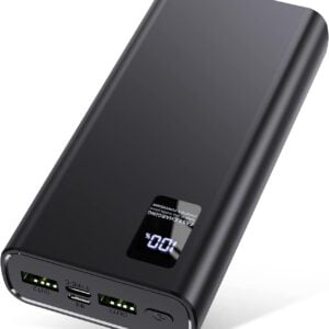 Kraftig Powerbank på hele 24000 mAh med USB-C og tre porte. Under 100 Wh og godkendt til luftfraagt (håndbagagen)