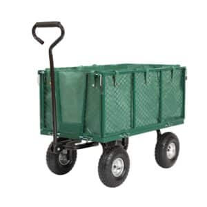 Trækvogn XL med gitter og presenning, fire sorte hjul og sort håndtag, vises mod hvid baggrund. Max 350 kg.